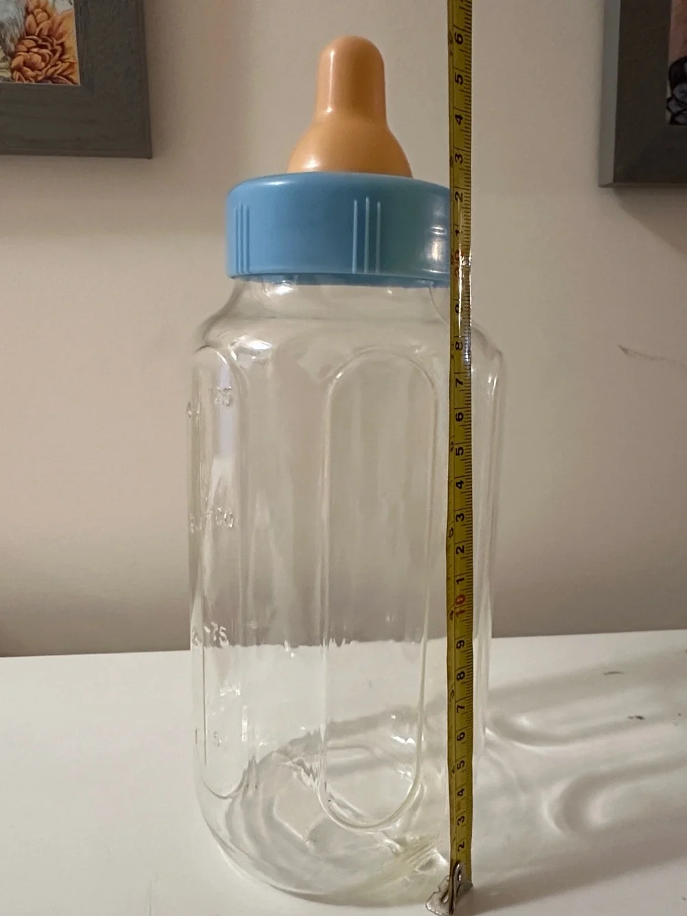 Baby Shower Decor Large Clear Bottle,  Blue Cap, Favor Prize Decoration Bank